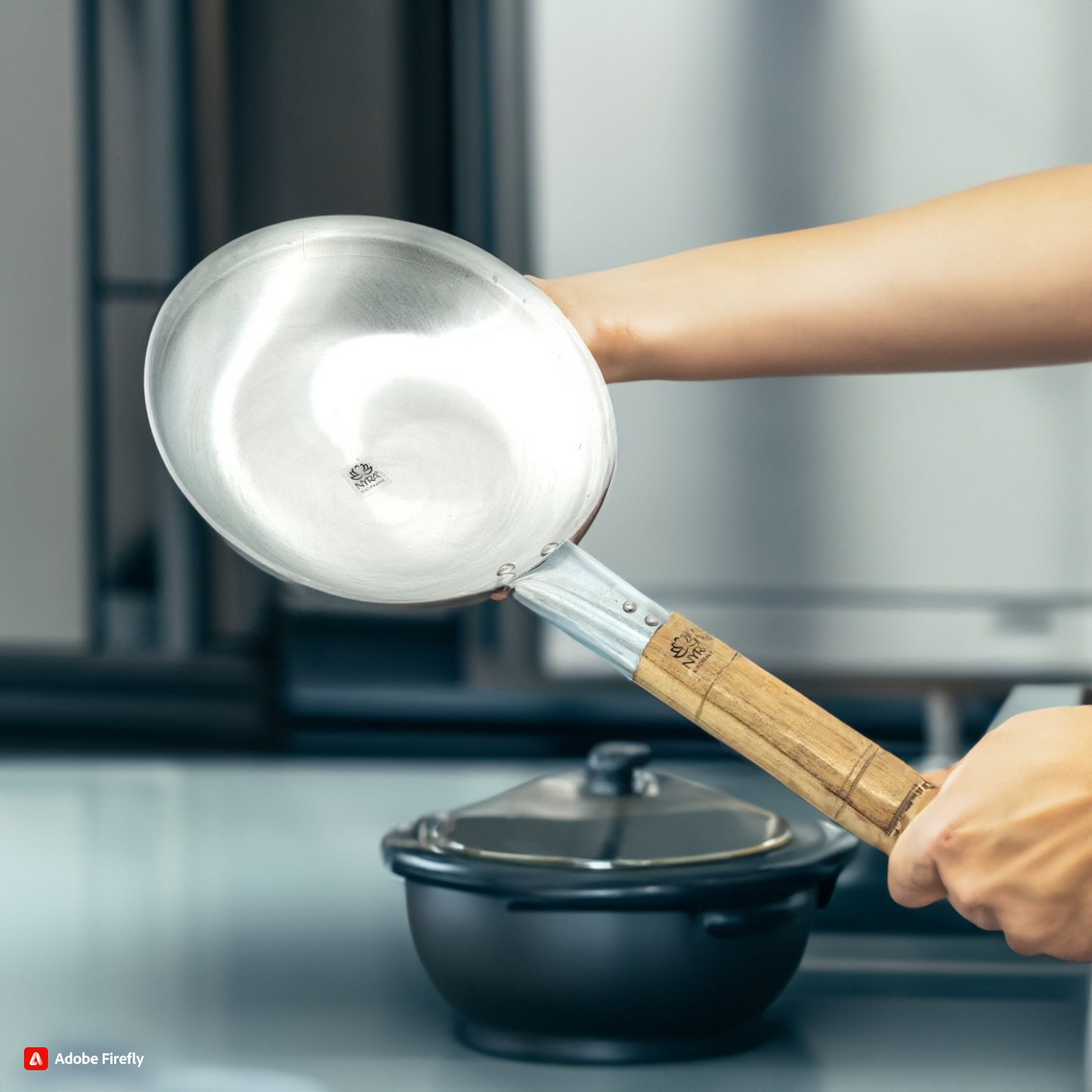 Iron Chinese Wok/Kadhai with Wooden Handle