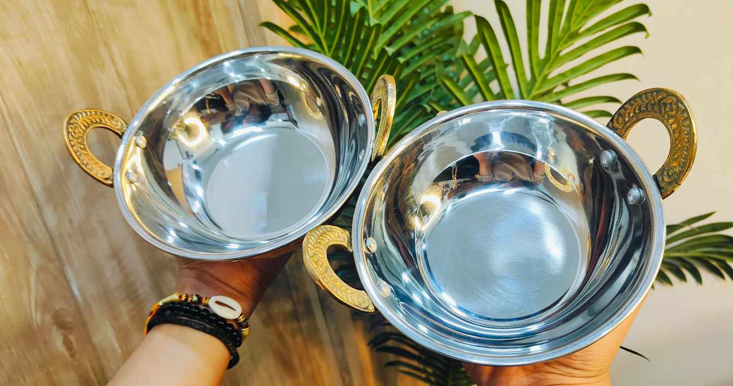 Copper Serving Kadhai/Wok Insulated with Stainless Steel | Hammered Tableware for Homes, Restaurants & Hotels