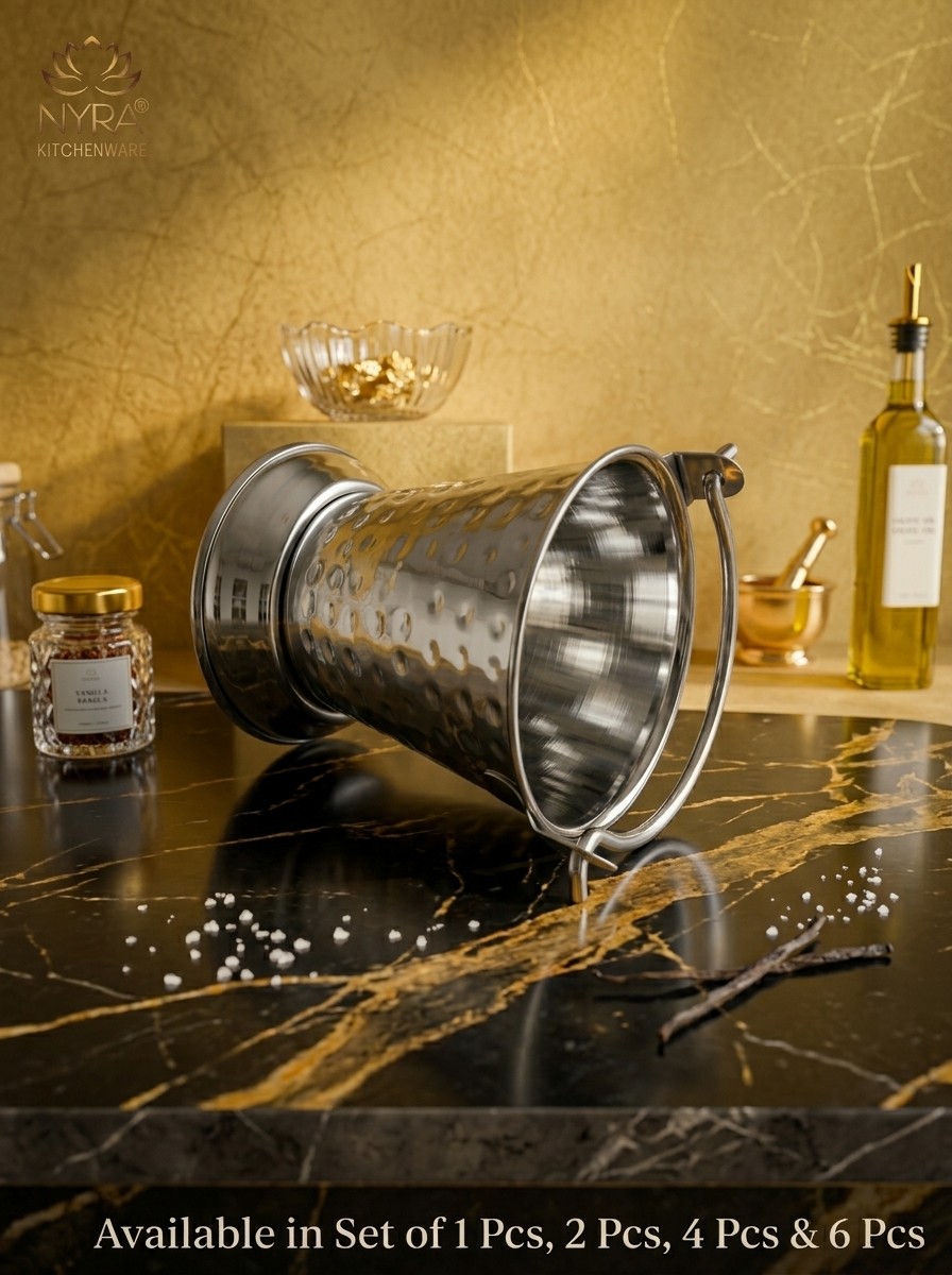 Stainless Steel mini-serving Balti | Hammered Design Serving Bucket - Traditional Serveware for Home, Restaurants & Dhabas