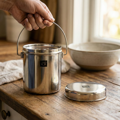 Stainless Steel Milk Pot with Lid (Dolchi/Barni) – Glossy finish, Rust-Proof & Flat Bottom Storage Container