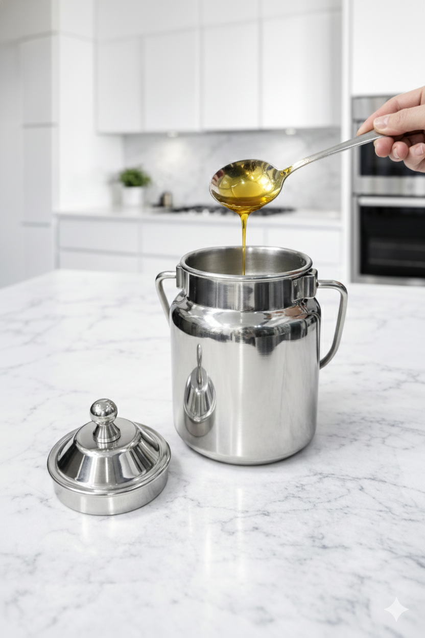 Stainless Steel Mini Oil Canister with Lid & Handle | Multipurpose Kitchen Storage Container/Barni