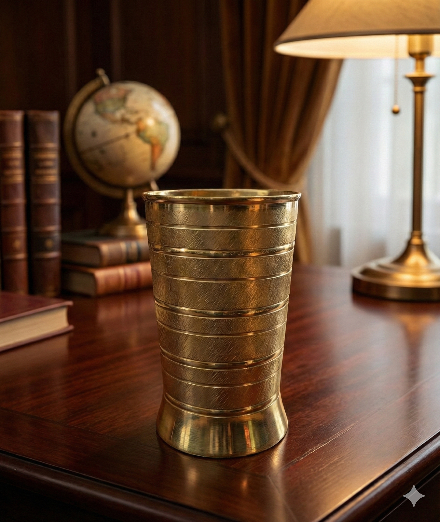 Pure Brass Peetal Designer Glass – Textured Ring Tumbler | Ayurvedic Pital Jal Drinkware