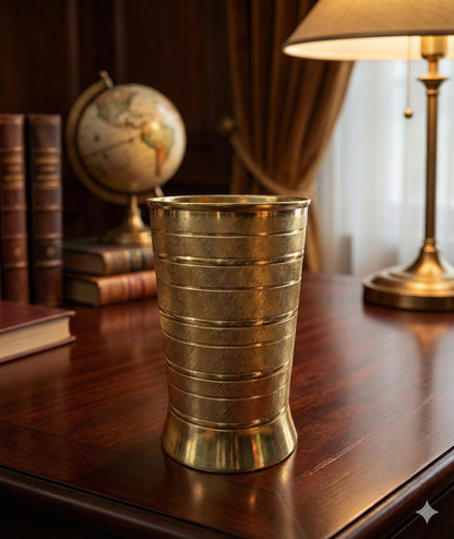 Pure Brass Peetal Designer Glass – Textured Ring Tumbler | Ayurvedic Pital Jal Drinkware