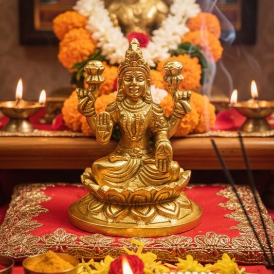 Brass Lakshmi Devi Idol for Puja | Handcrafted Goddess Laxmi Statue