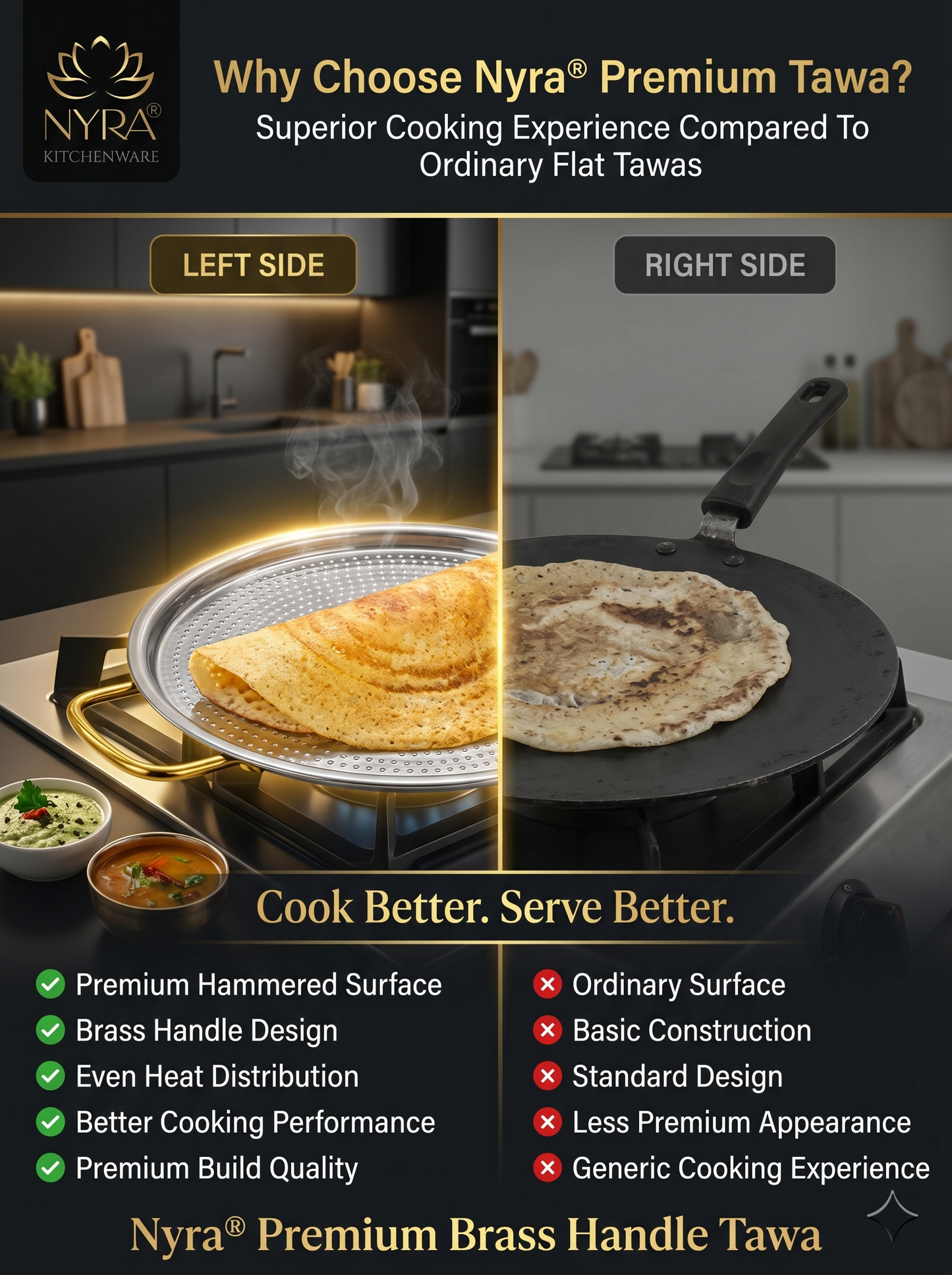 Pure Brass Kalai Tawa with Double Handle | Hammered Finish Brass Dosa Tawa | Food Grade Peetal Cooking Tawa