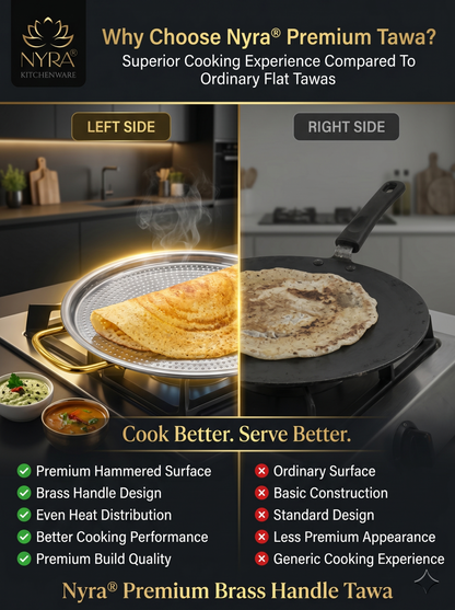 Pure Brass Kalai Tawa with Double Handle | Hammered Finish Brass Dosa Tawa | Food Grade Peetal Cooking Tawa