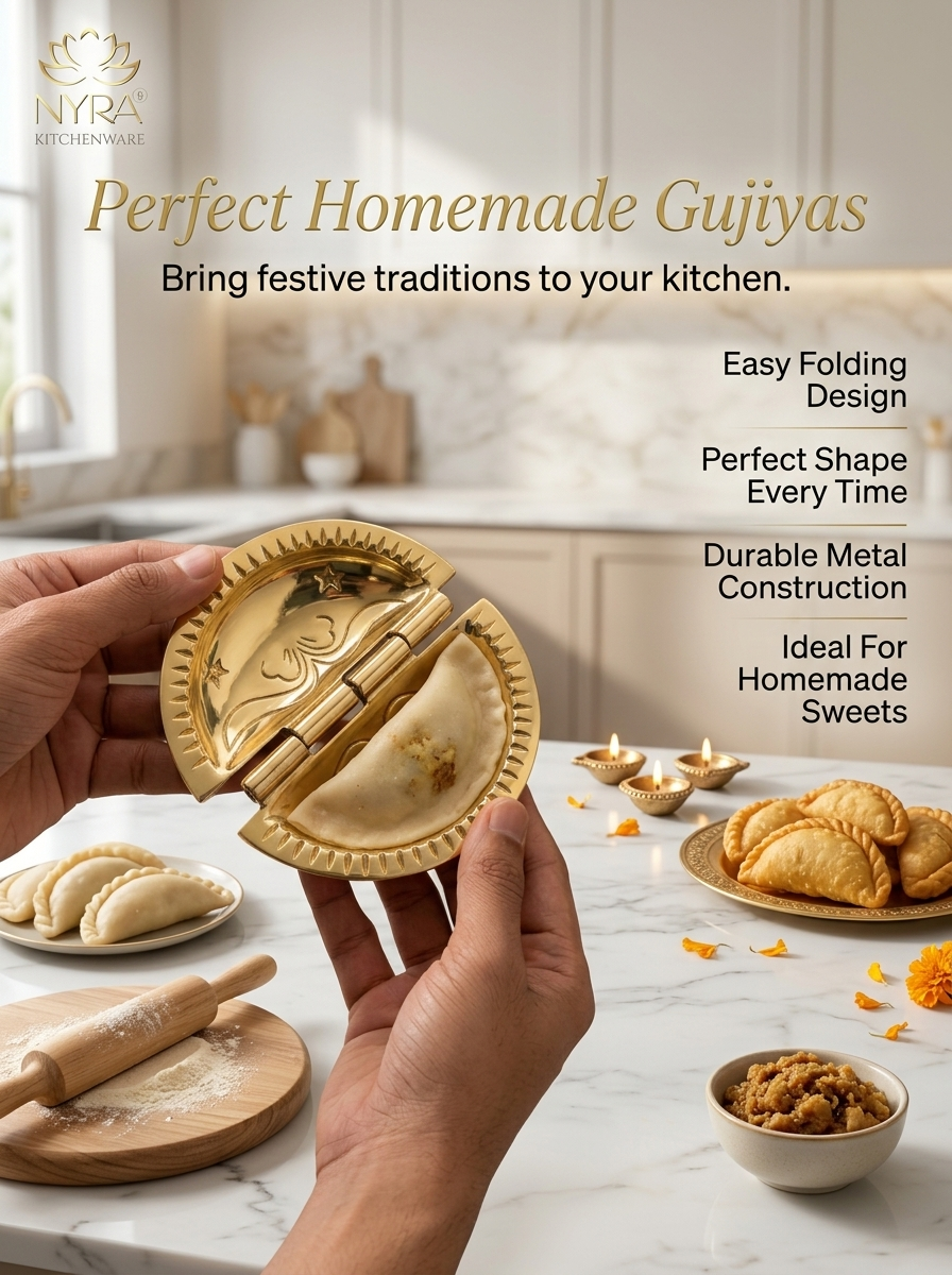 Pure Brass Gujiya / Karjikai Mould | Traditional Sacha Machine for Festive Sweets