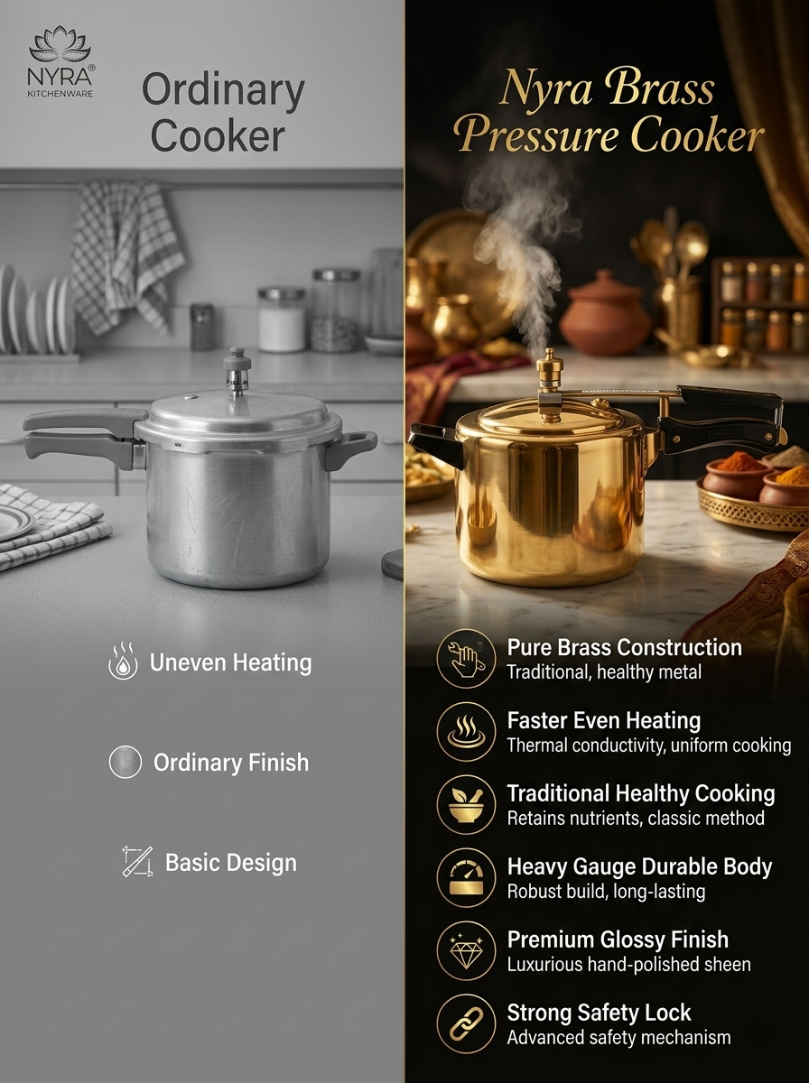 Pure Brass Cooker with Kalai/Tin Coating-Inner Lid Pressure Cooker