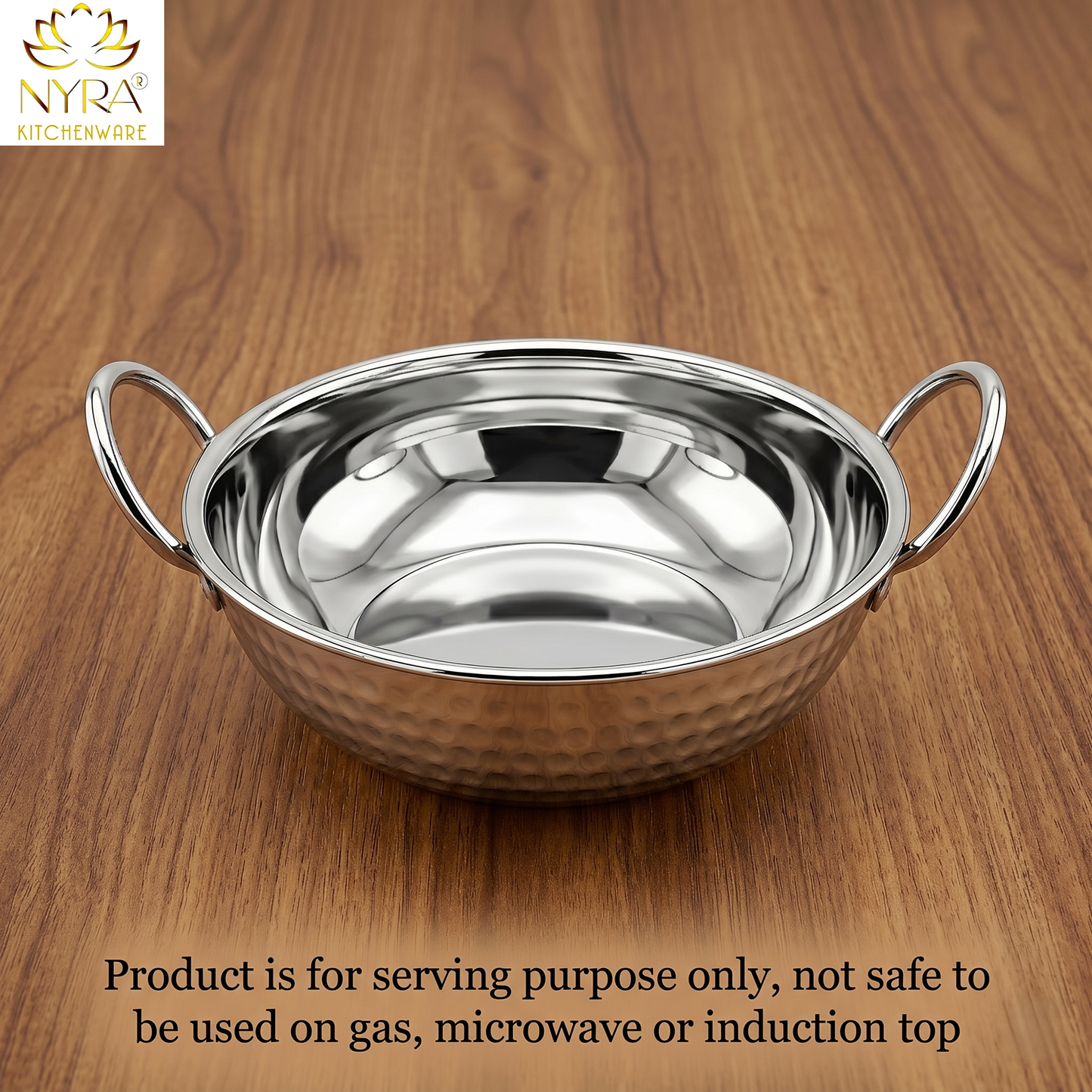 Stainless Steel Hammered Finish Kadhai with Handles – Premium Serveware Set
