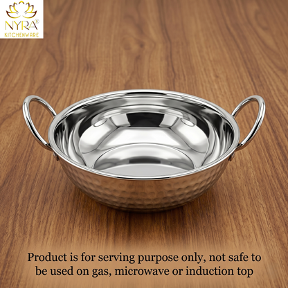 Stainless Steel Hammered Finish Kadhai with Handles – Premium Serveware Set