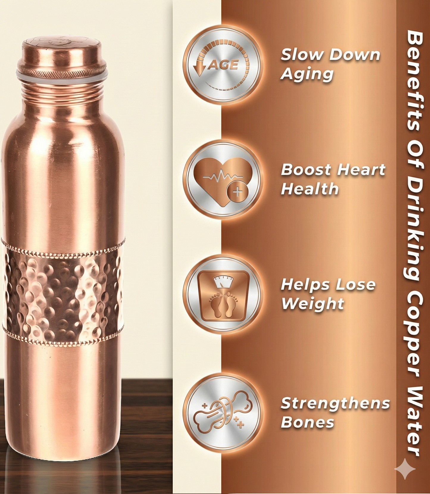 Pure Hammered Copper Water Bottle | Leak Proof, Eco-Friendly & Matte finish Tamba Drinkware