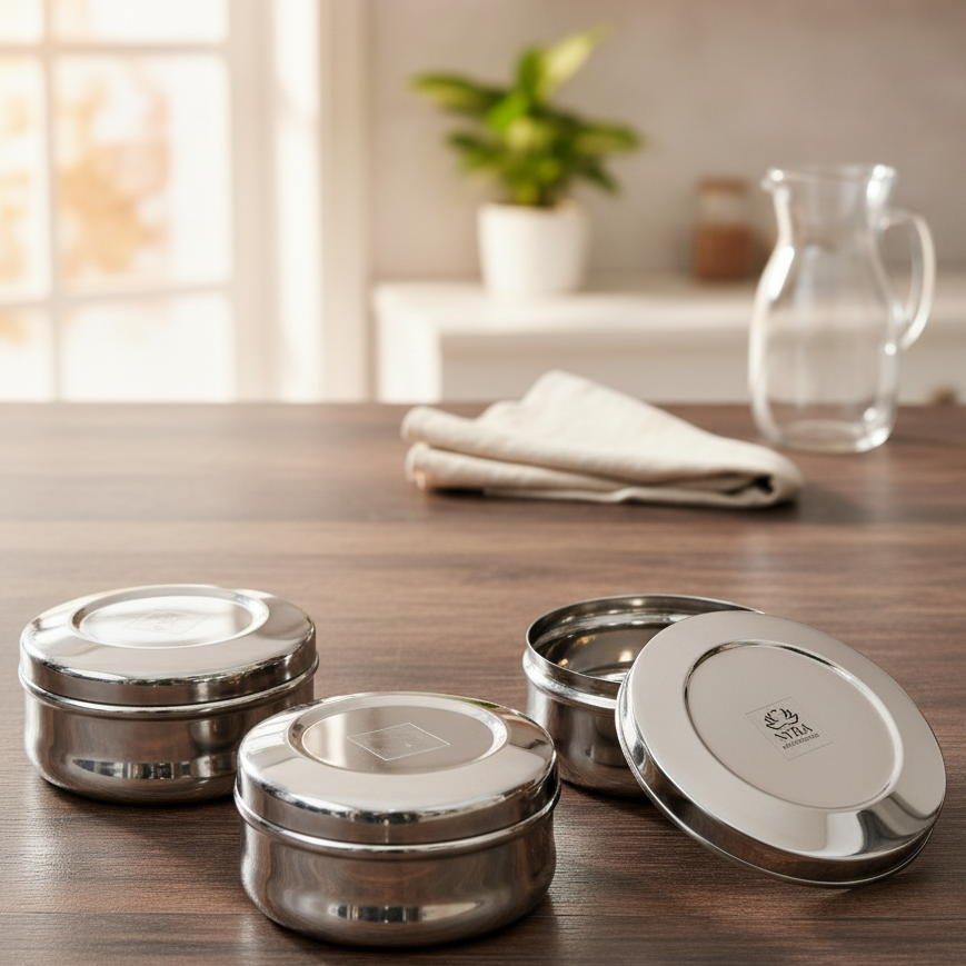 Stainless Steel Belly-shaped Dibbi/Container Set | Mirror Finish & Heavy Duty – Ideal Kitchen Storage Solution