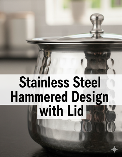 Stainless Steel Hammered Serving Handi with Lid | Serving bowl - Perfect for Biryani, Curries, and Indian Cuisine