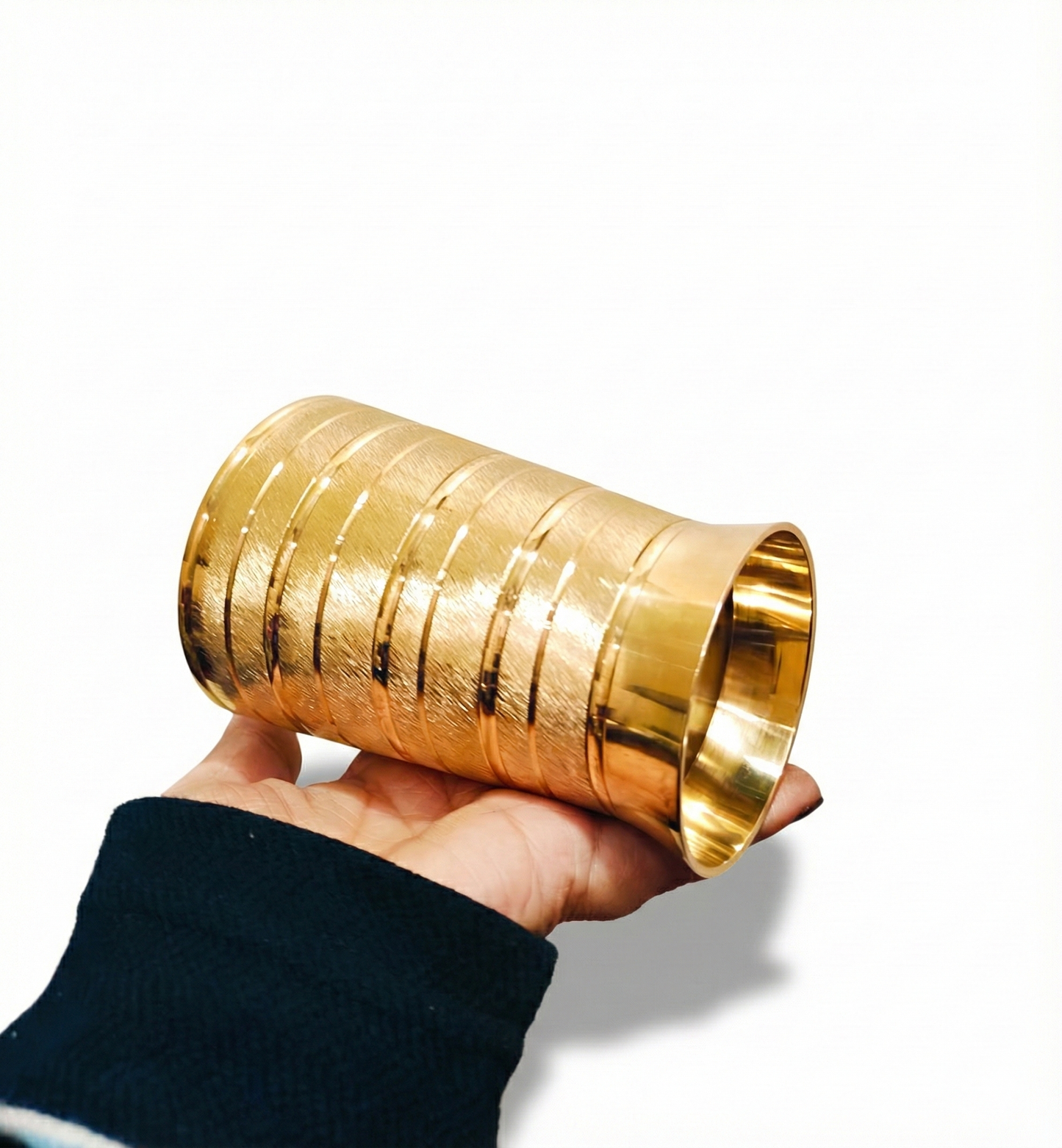 Pure Brass Peetal Designer Glass – Textured Ring Tumbler | Ayurvedic Pital Jal Drinkware