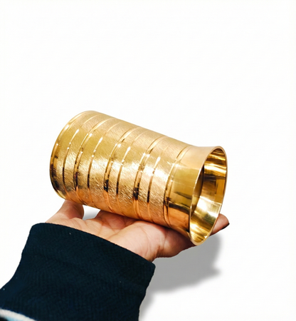 Pure Brass Peetal Designer Glass – Textured Ring Tumbler | Ayurvedic Pital Jal Drinkware
