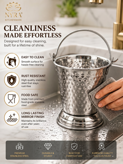Stainless Steel mini-serving Balti | Hammered Design Serving Bucket - Traditional Serveware for Home, Restaurants & Dhabas