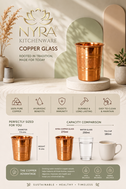 Handmade Copper Glass/Tumbler - Ayurvedic Health Benefits | Traditional Tamba Drinkware for Daily Use