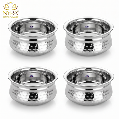 Stainless Steel Hammered Finish Dal Handi - Premium Serveware Set