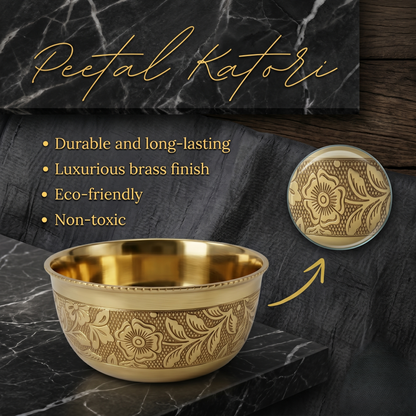 Traditional Brass/Peetal Katori | Embedded Floral Design