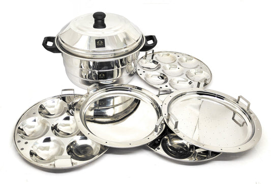 Nyra® Stainless Steel Multi Idly Cooker Pot 12 /14/21 Idlies with 3/2/ Idly Plates