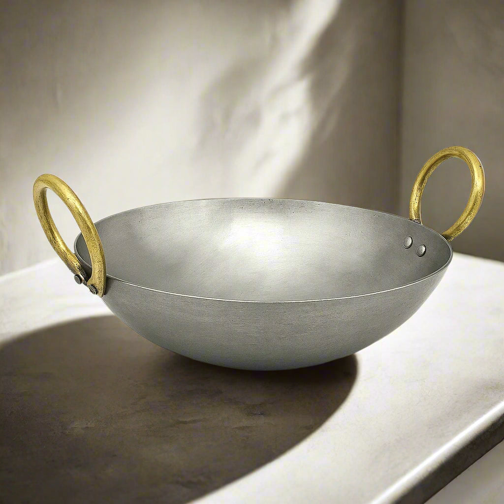 Royale Iron Kadhai/Wok with Sturdy Handle | Deep Bottom Loha Kadai- 4 Sizes
