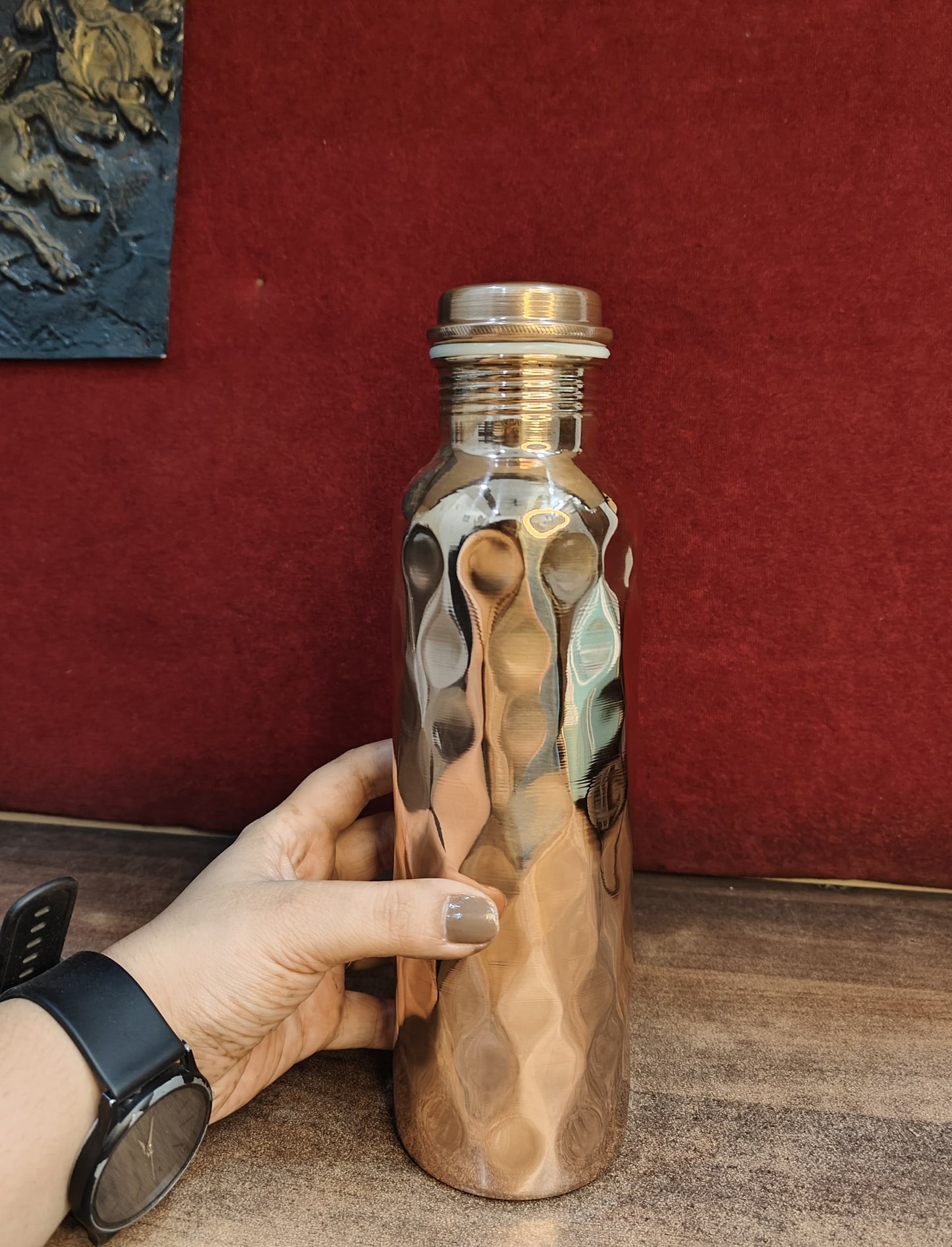 Pure Copper Hammered Water Bottle – Mirror Finish, Leak-Proof & Ayurvedic Health Benefits