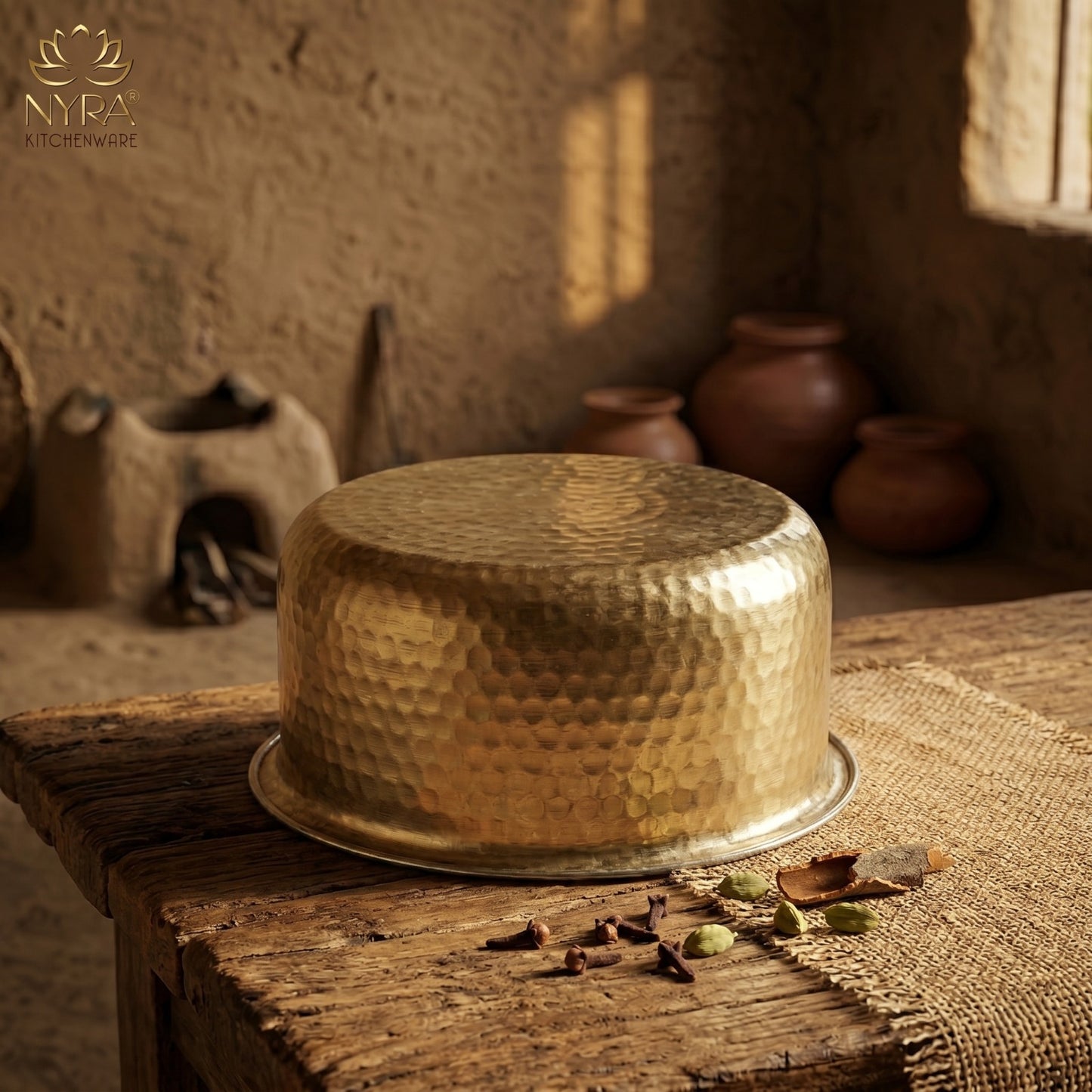 Traditional Brass Bhagona (Kalai Coated) | Heavy Peetal Cooking Pot with Tin-work