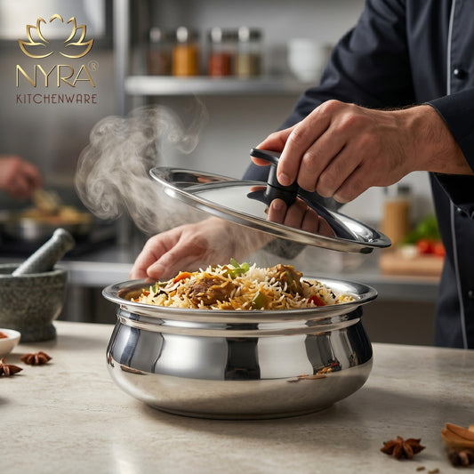 Stainless Steel Biryani Handi with Lid and PVC Knob - Cooking Handi