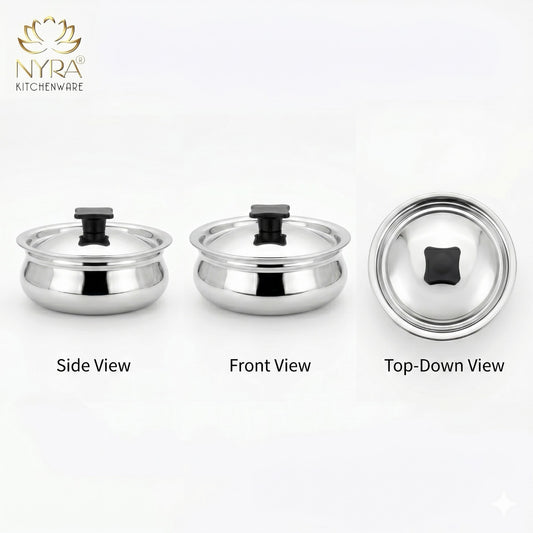 Stainless Steel Biryani Handis with Lid & PVC Knob - Set of 3pcs.
