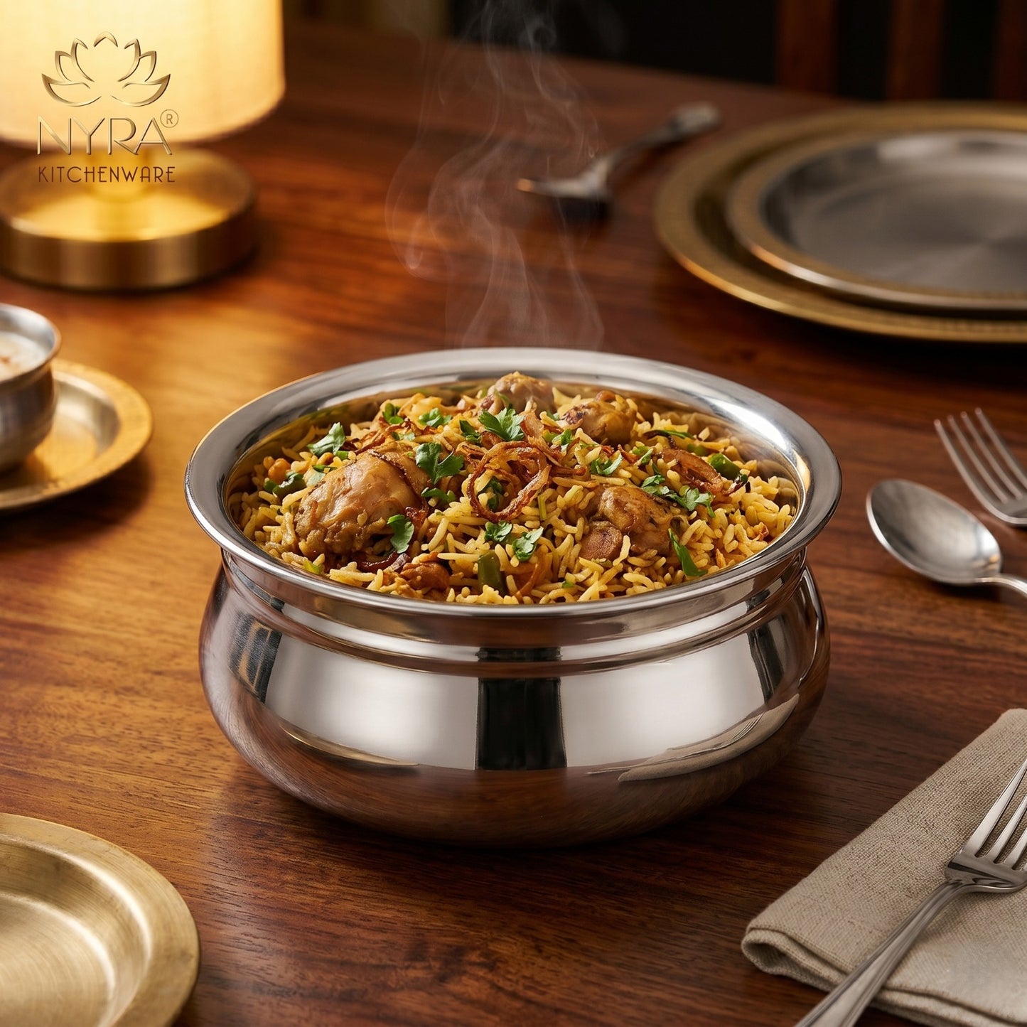 Stainless Steel Biryani Handi with Lid and PVC Knob - Cooking Handi