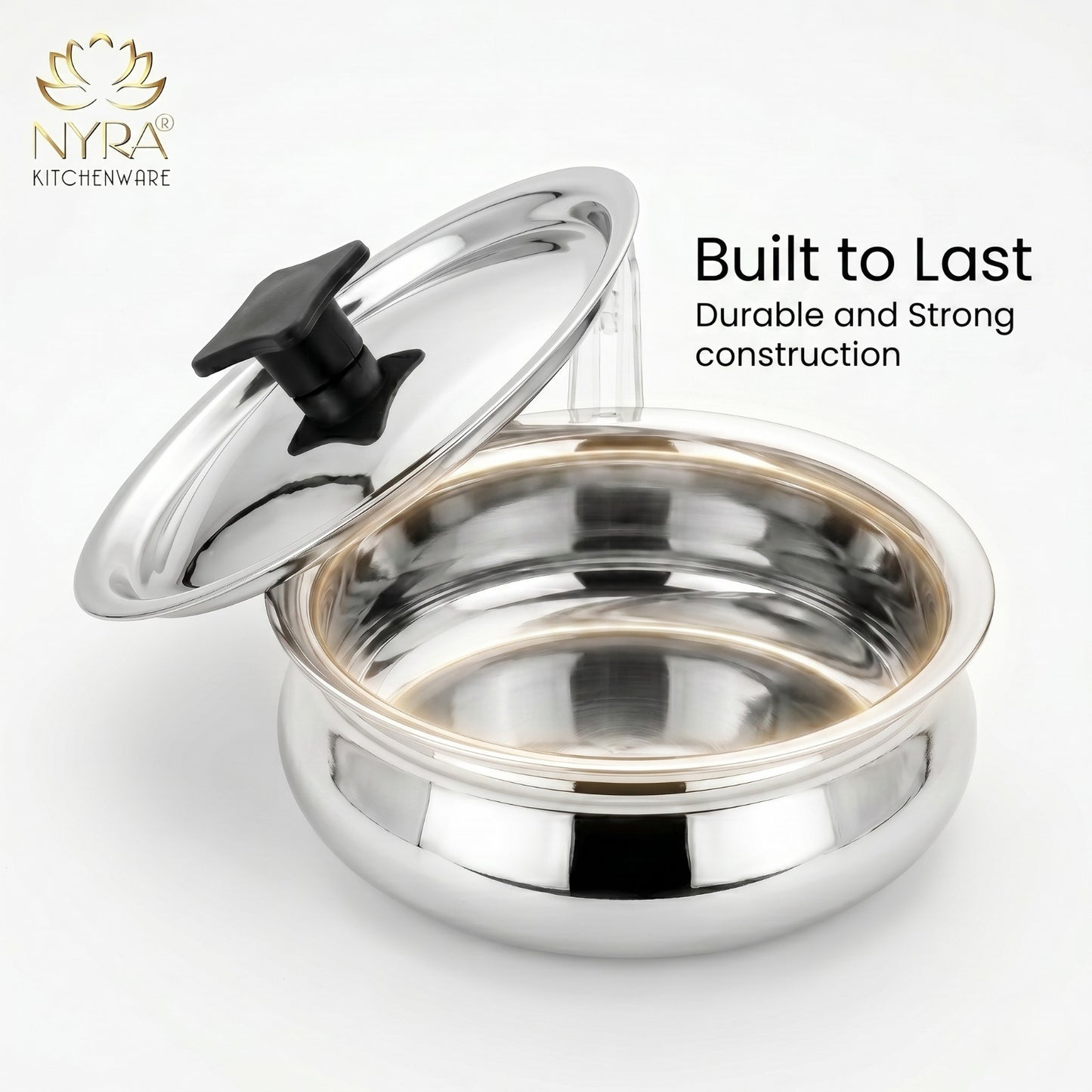Stainless Steel Biryani Handi with Lid and PVC Knob - Cooking Handi
