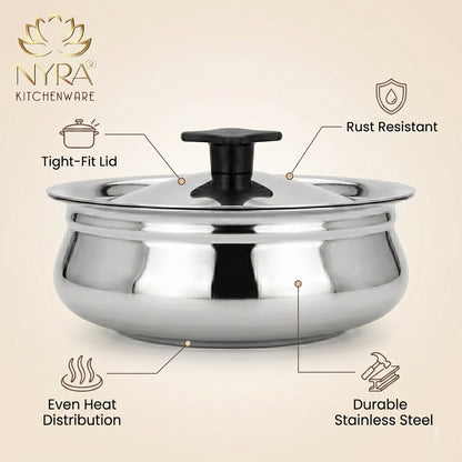 Stainless Steel Biryani Handi with Lid and PVC Knob - Cooking Handi
