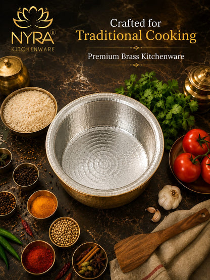 Traditional Brass Bhagona (Kalai Coated) | Heavy Peetal Cooking Pot with Tin-work