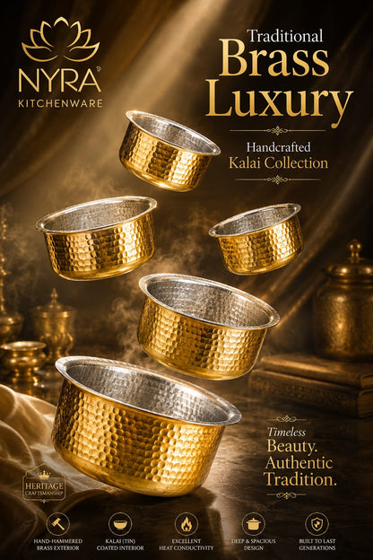 Traditional Brass Bhagona (Kalai Coated) | Heavy Peetal Cooking Pot with Tin-work