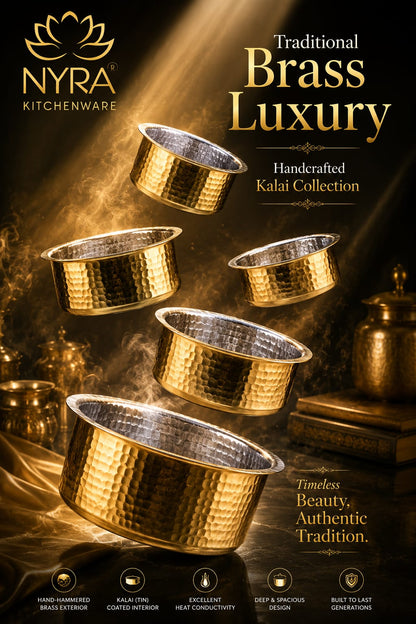 Traditional Brass Bhagona (Kalai Coated) | Heavy Peetal Cooking Pot with Tin-work