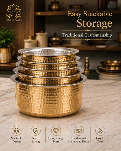 Traditional Brass Bhagona (Kalai Coated) | Heavy Peetal Cooking Pot with Tin-work