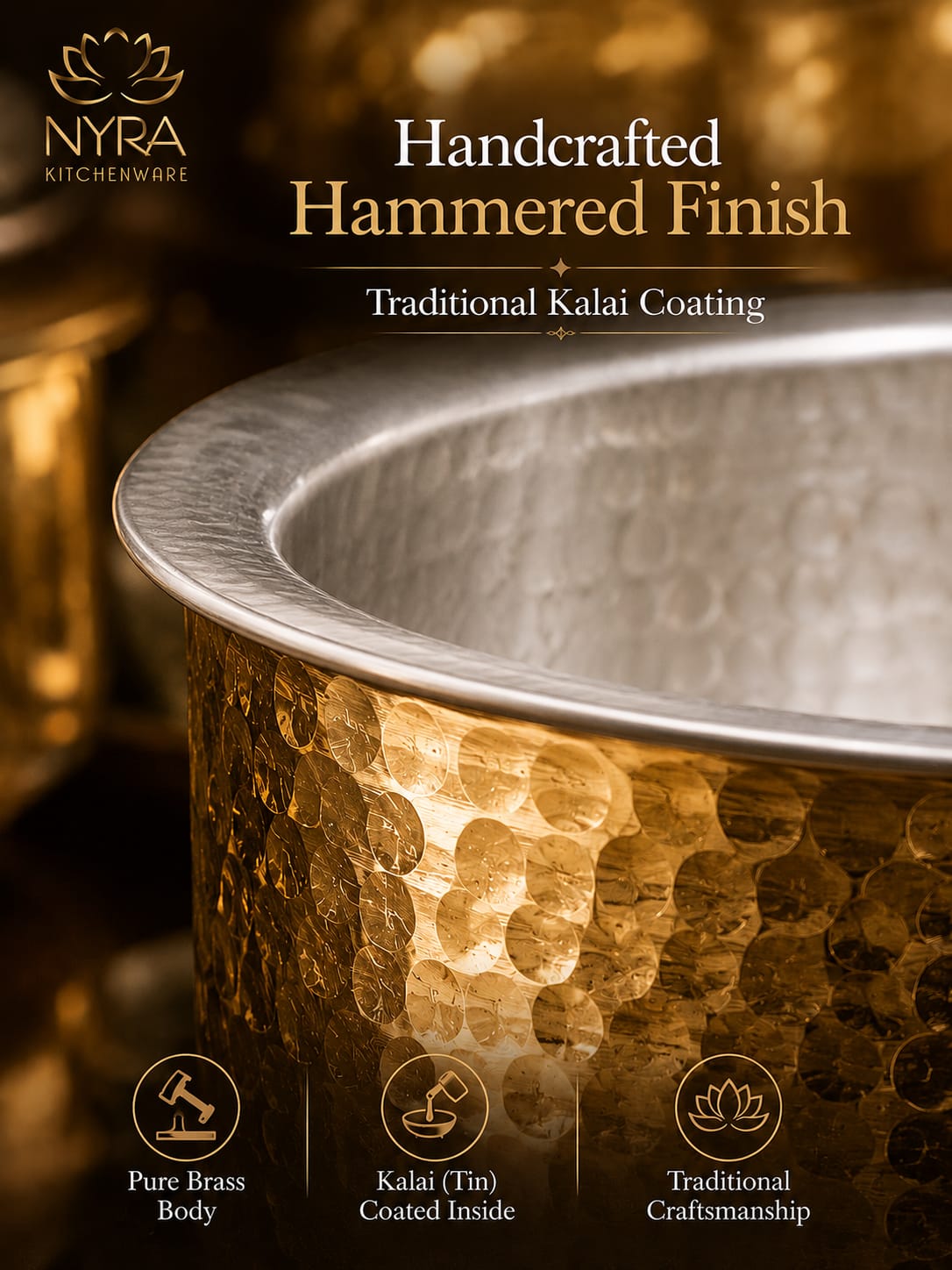 Traditional Brass Bhagona (Kalai Coated) | Heavy Peetal Cooking Pot with Tin-work