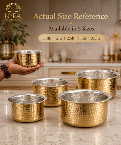 Traditional Brass Bhagona (Kalai Coated) | Heavy Peetal Cooking Pot with Tin-work