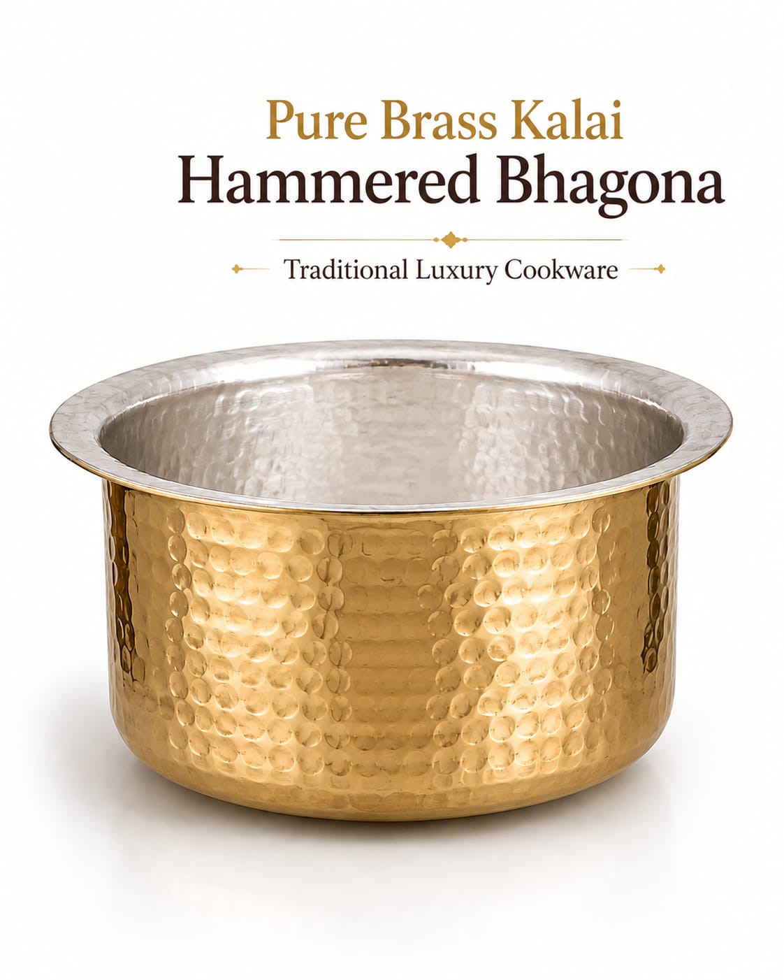 Traditional Brass Bhagona (Kalai Coated) | Heavy Peetal Cooking Pot with Tin-work