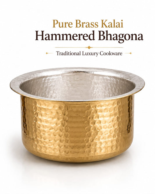 Traditional Brass Bhagona (Kalai Coated) | Heavy Peetal Cooking Pot with Tin-work
