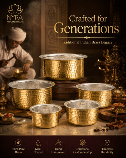 Traditional Brass Bhagona (Kalai Coated) | Heavy Peetal Cooking Pot with Tin-work