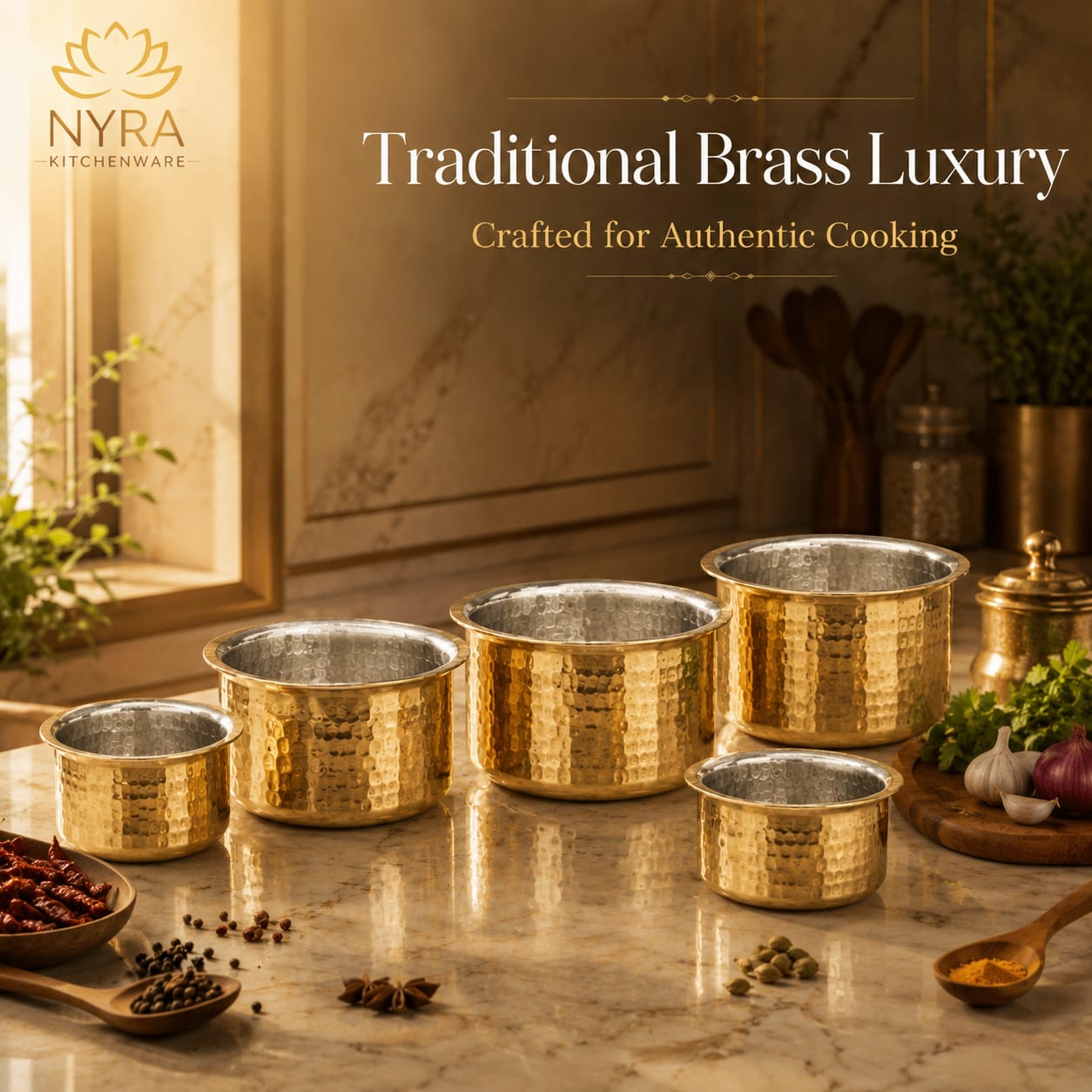 Traditional Brass Bhagona (Kalai Coated) | Heavy Peetal Cooking Pot with Tin-work