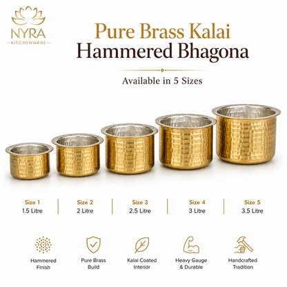 Traditional Brass Bhagona (Kalai Coated) | Heavy Peetal Cooking Pot with Tin-work