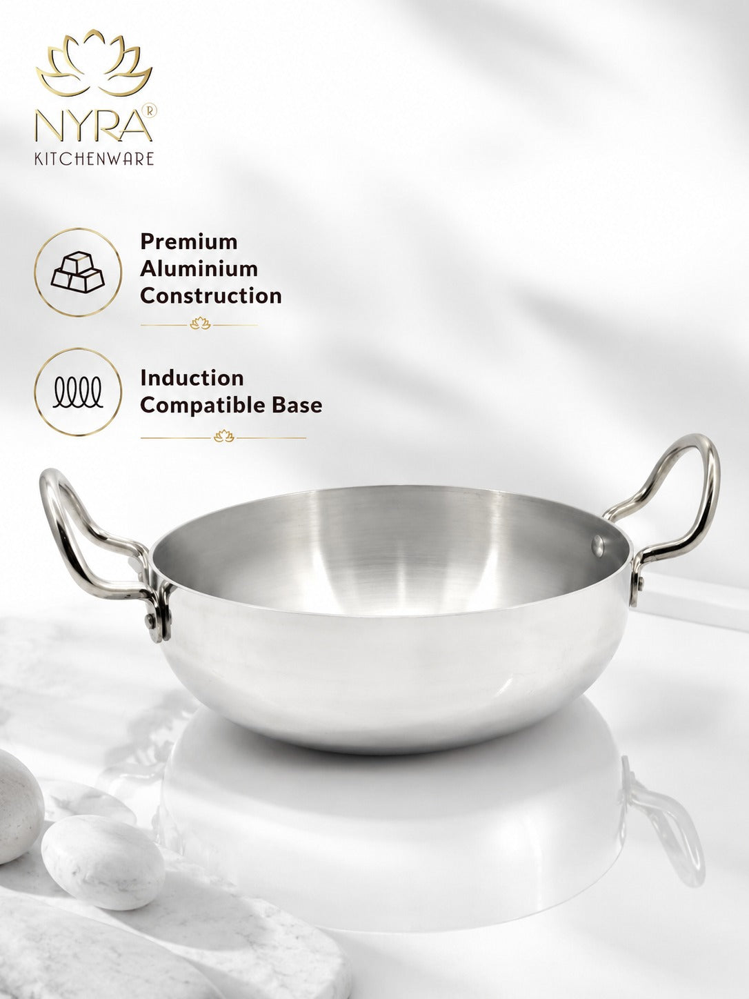 Traditional Aluminium Induction Base Kadhai - 3 Sizes