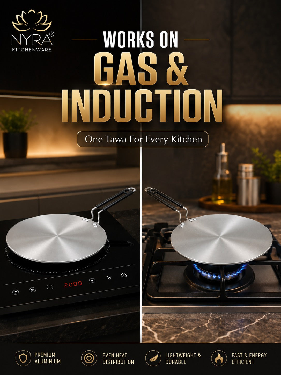 Aluminium Induction Base Multi-Purpose Tawa/Griddle with Sturdy Handle