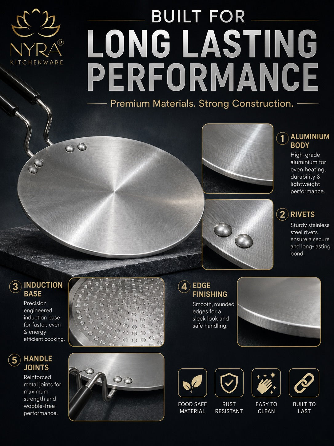 Aluminium Induction Base Multi-Purpose Tawa/Griddle with Sturdy Handle