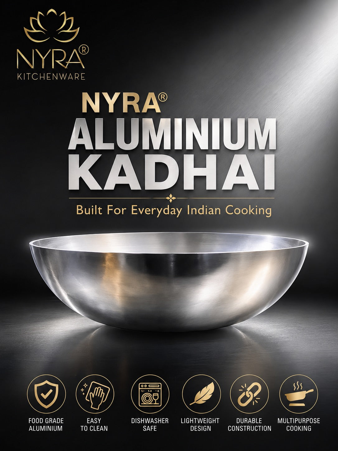 Deep Frying Aluminium Kadhai | Round Tasla Wok - Food Grade & Multipurpose