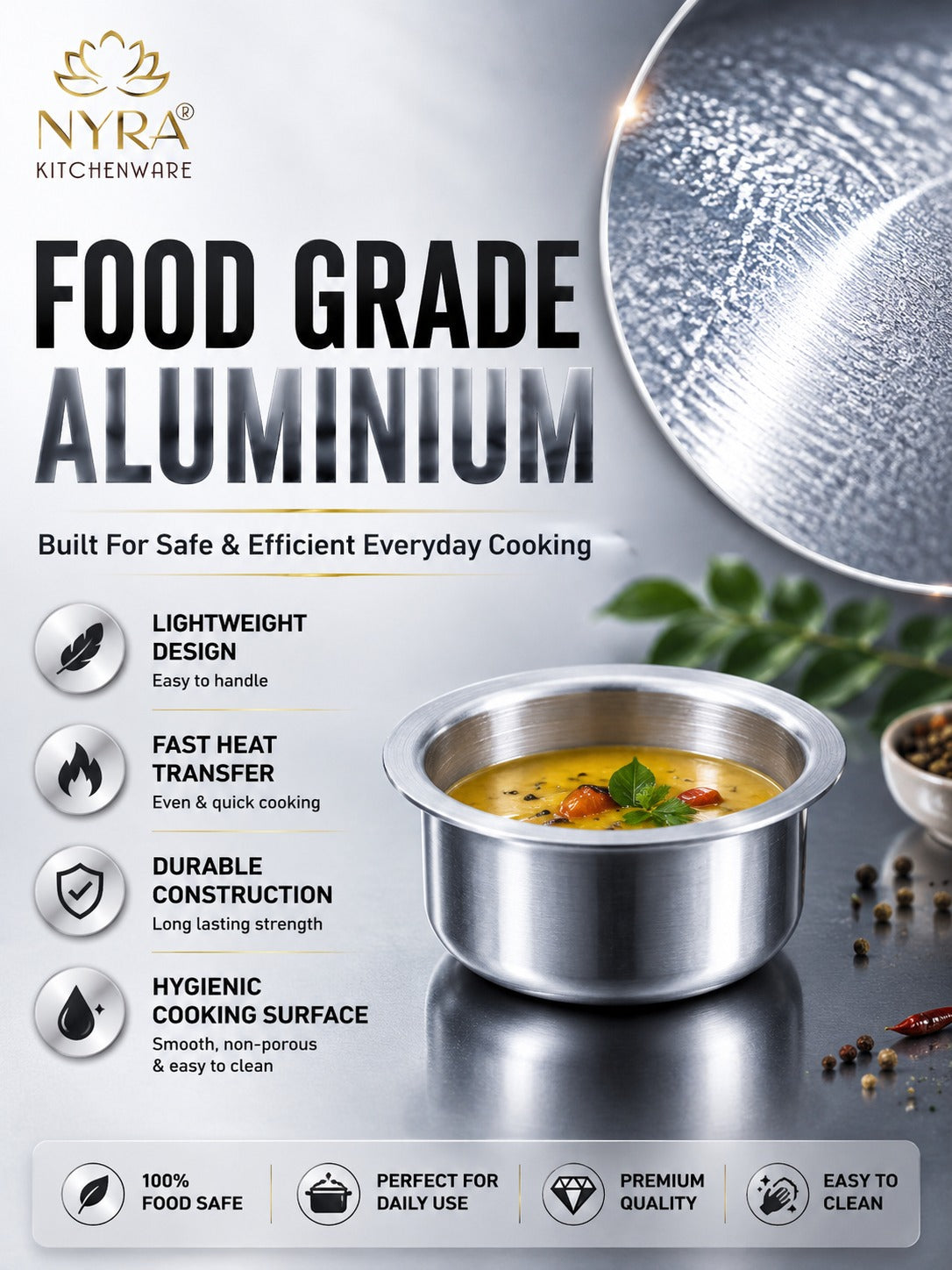 Pure Aluminium Mini Patila Set (3pcs) | Durable & Lightweight Cooking Pots