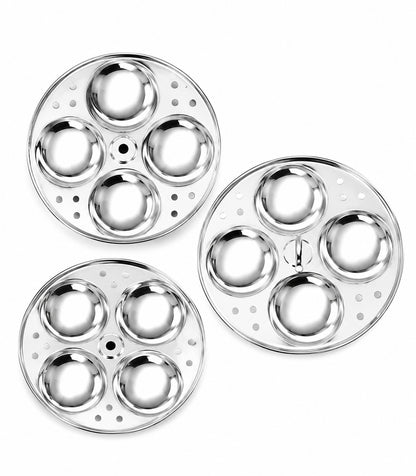 Stainless Steel Idli Stand 3 Plate/4 Plate Idli Maker - Round Cavities Steamer Rack for 5L Outer Lid Pressure Cooker Idli Pot Top Bhagona Large Cookware
