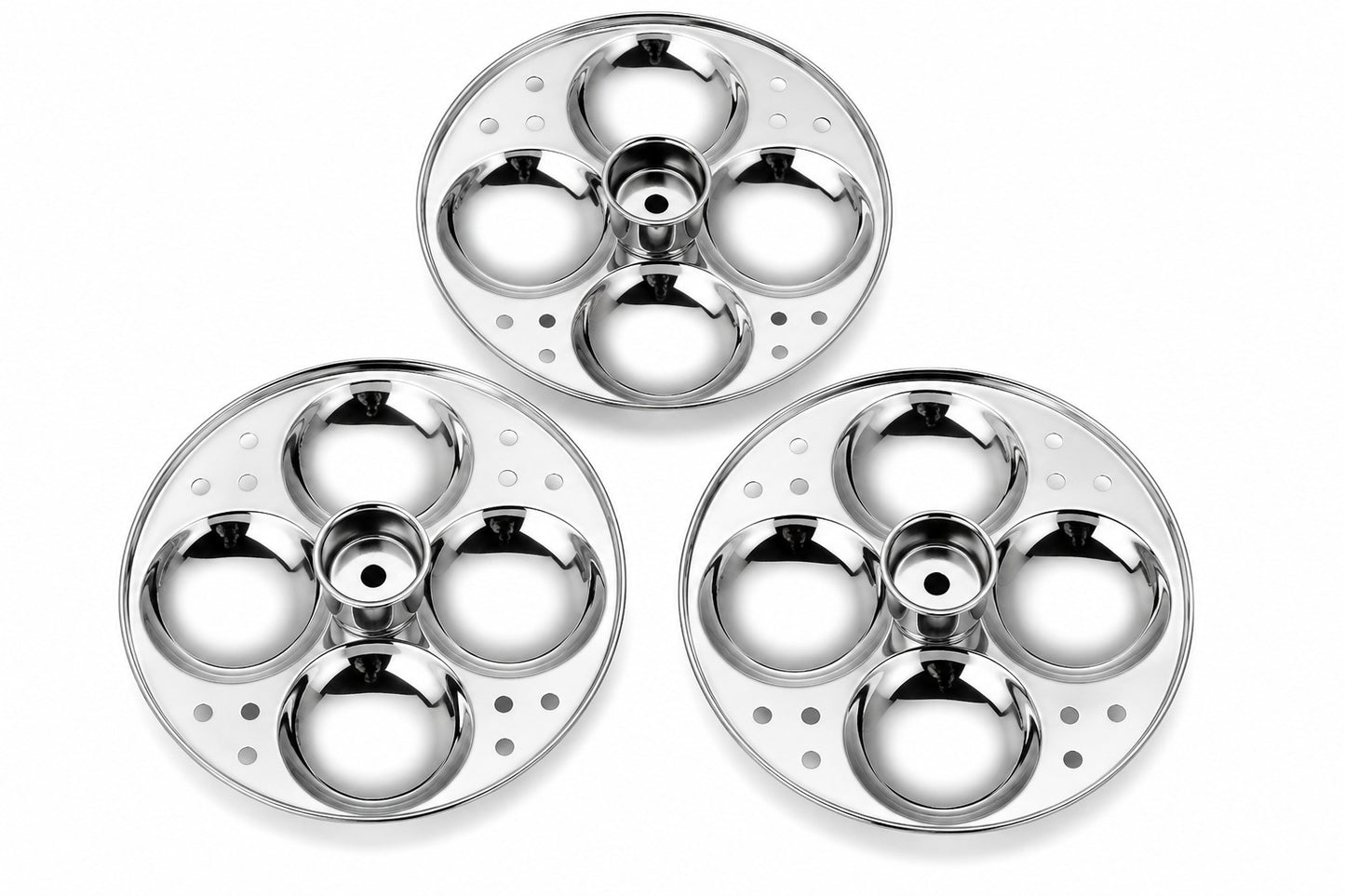 Stainless Steel Idli Stand 3 Plate/4 Plate Idli Maker - Round Cavities Steamer Rack for 5L Outer Lid Pressure Cooker Idli Pot Top Bhagona Large Cookware
